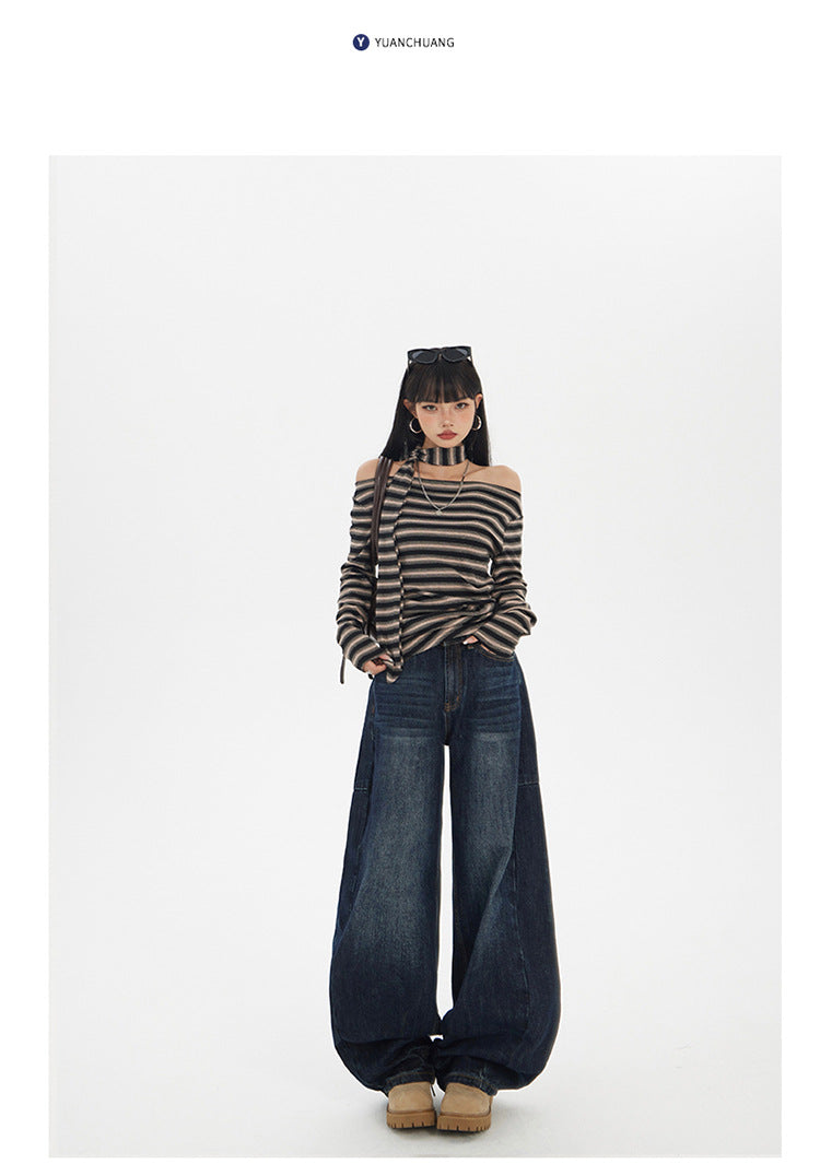 Yc & American Retro Loose Wide-Leg Pants Autumn and Winter Versatile Scimitar Pants Drapey Sickle Jeans Women's New Style