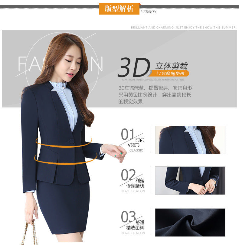 Long Sleeve Spring and Autumn Business Suit Women's Slim Fit Beauty Salon Hotel Work Clothes White Collar Interview Dress Suit Dress