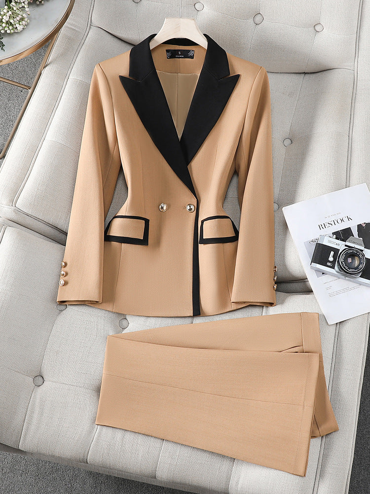 Cross-Border Women's Blazer for Spring and Autumn, New Style with a High-End Feel, Color-Blocking, Fashionable and Elegant, Goddess-Like Host Professional Suit