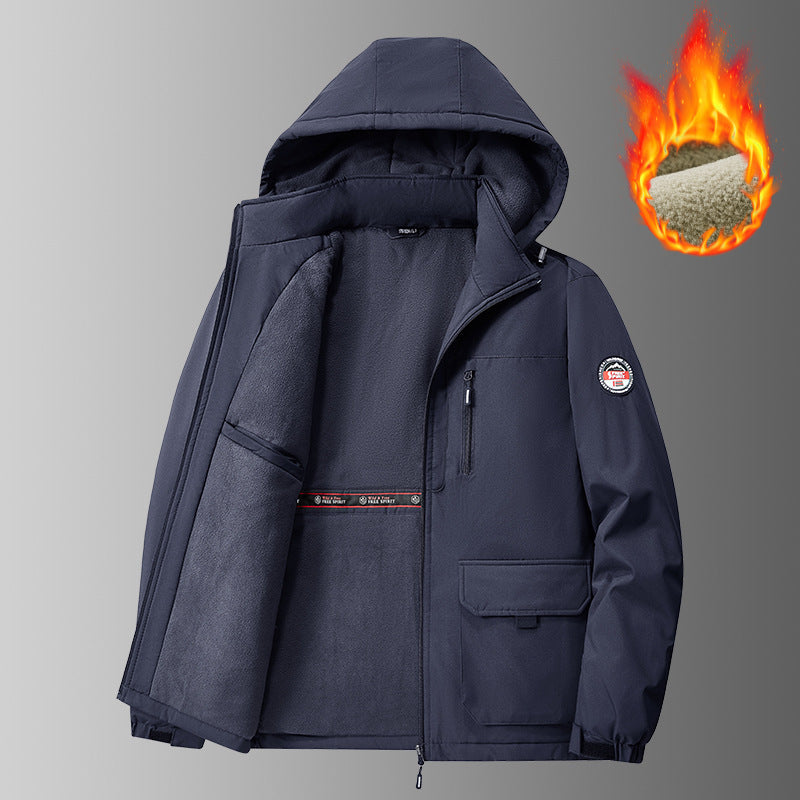Cotton Jacket Fleece-Lined Thickeneded Windproof Waterproof Warm Autumn and Winter Cotton Jacket Large Size Workwear Outdoor Cotton Jacket for Men 8812