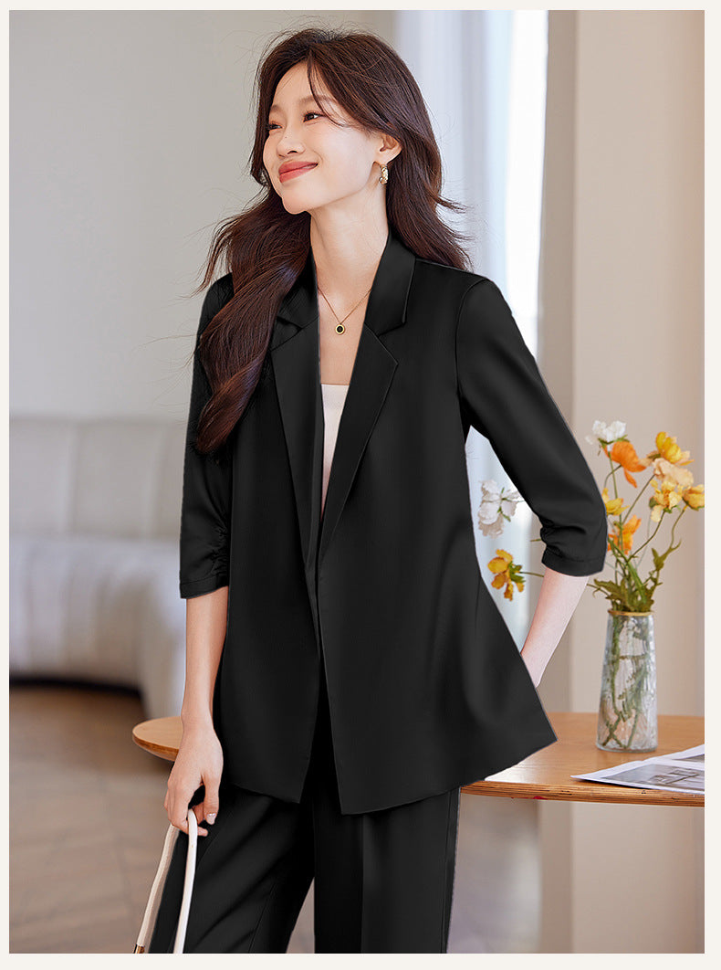 New Chinese-Style Women's Summer Thin Suit for Petite Figures, High-End Professional Attire, Acetate-Like Blazer