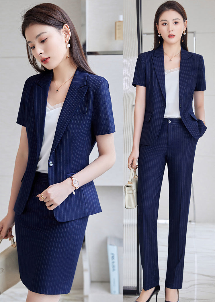 Hotel Front Desk Jewelry Store Work Clothes Classy New Stripesd Suit Suit Women's Summer Thin Short-Sleeved Business Wear