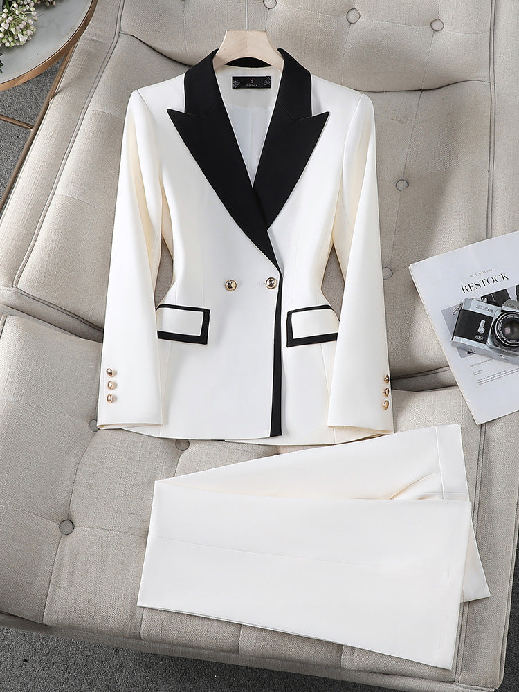 Cross-Border Women's Blazer for Spring and Autumn, New Style with a High-End Feel, Color-Blocking, Fashionable and Elegant, Goddess-Like Host Professional Suit