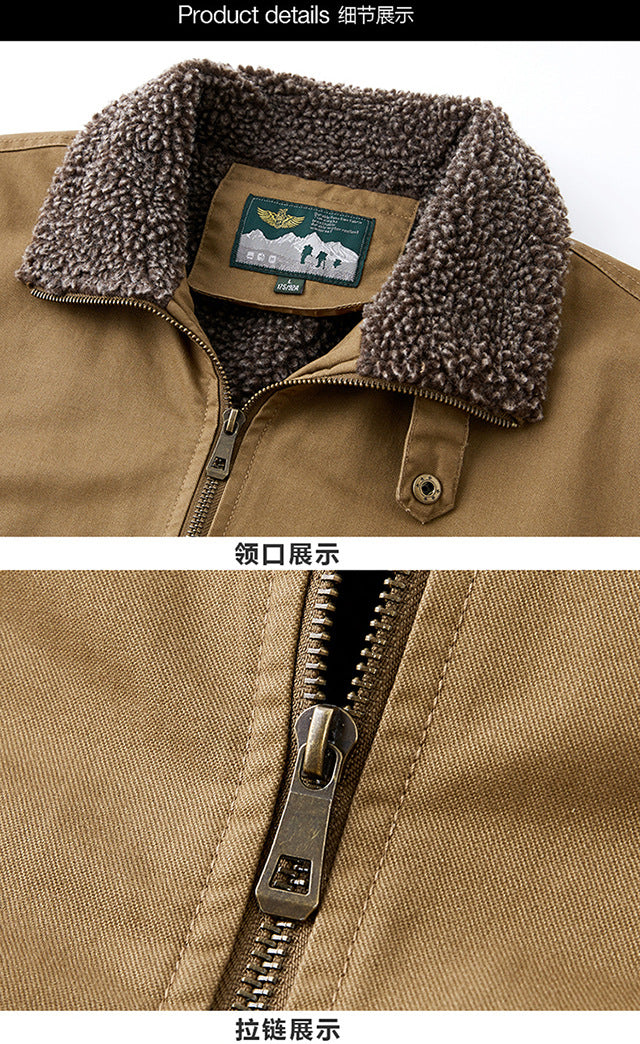 Winter Men's Lapel Pure Cotton American Casual Work Coat Lamb Fleece Coat Maillard Autumn and Winter Cotton Coat 8218