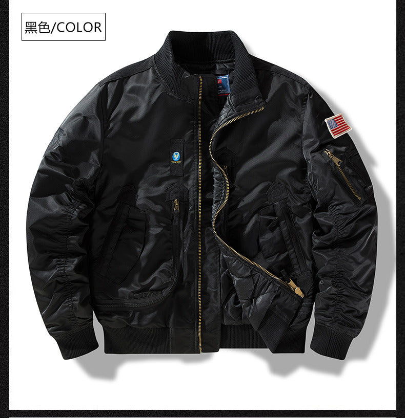 Baseball Collar fleece-lined Thickened Autumn and Winter Air Force Aviator Single Jacket Men's Baseball Suit Short Tactical Collar Jacket Men's