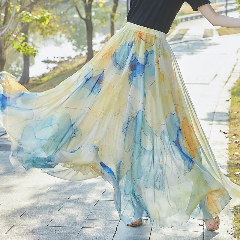 European and American Printed Skirt for Women Amazon 2025 Summer New Casual Seaside Vacation Long Skirt Skirt