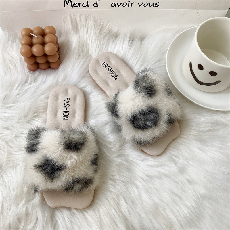 Children's Girls' Furry Slippers for Outdoor Wear, Stylish Home Indoor Slippers for Toddlers and Kids, Four-Leaf Clover Parent-Child Style