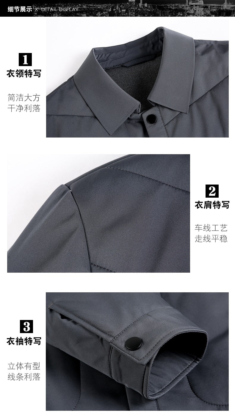 2025 Winter Mulberry Silk Men's Cotton Jacket with Turn-Down Collar, Quilted Middle-Aged Business Casual Cotton Coat for Dad