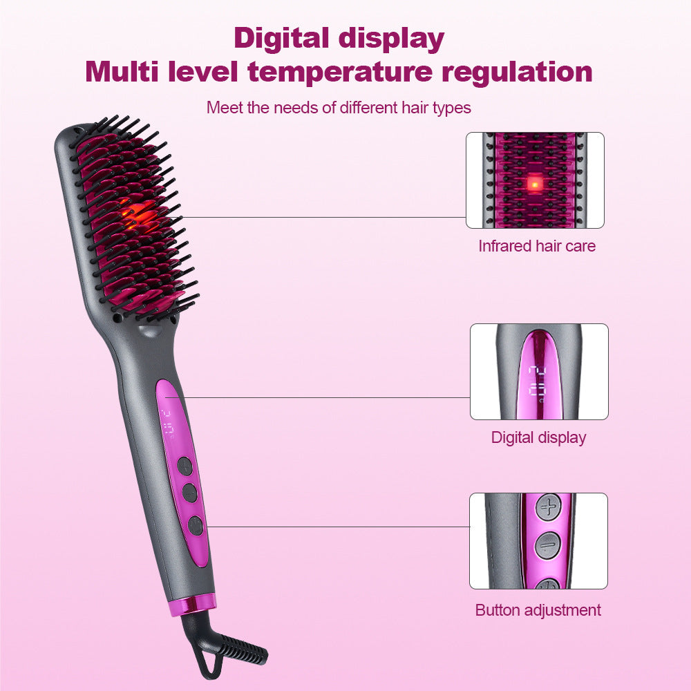 2025 New Infrared Hair Straightening Comb Hair Straightener Fluffy Comb Curling Iron Hair Straightening Comb Salon Accept Custom