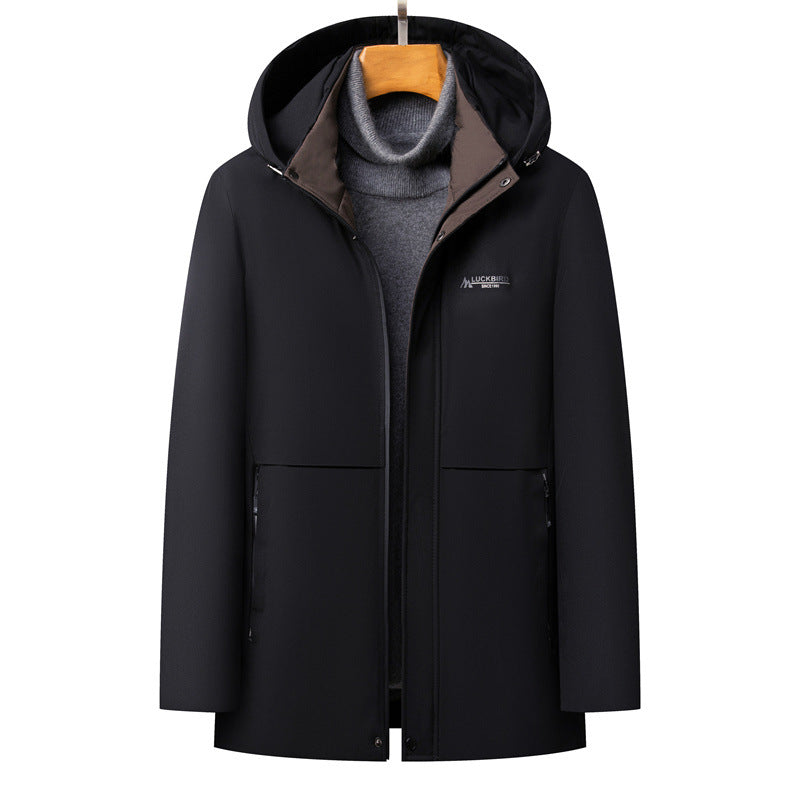 2024 winter new silk cotton-padded jacket casual men's business middle-aged cotton-padded hooded thick warm coat wholesale