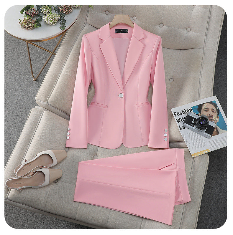 Cross-Border Pink Suit Set for Women, New Spring and Autumn Style, High-End Korean Style, Elegant Casual Business Attire, Small Suit Jacket