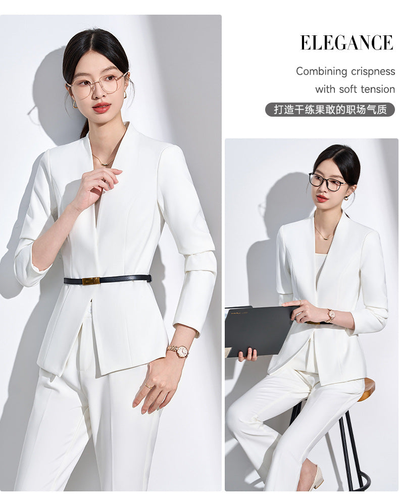 Cross-Border Collarless Blazer for Women, New Spring and Autumn Style, Elegant Waist-Cinching, High-End Professional Office Formal Suit Set