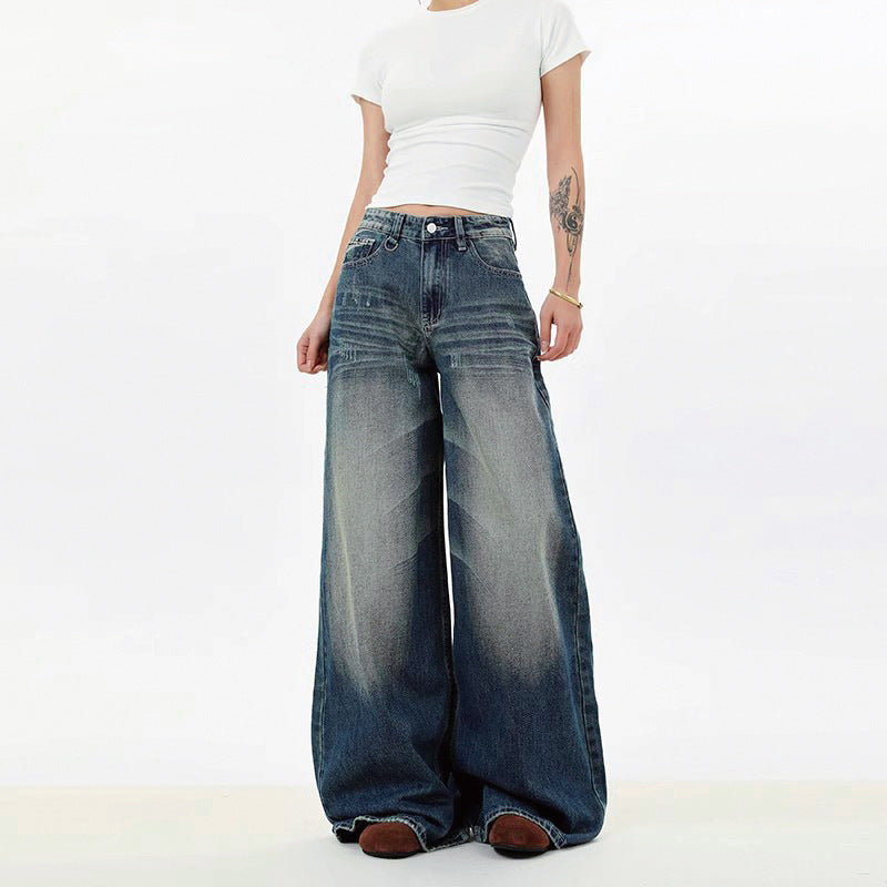 American-Style Blue Plus-Size Loose Wide-Leg Jeans for Women, 2026 Spring/Summer New High-Waisted Slimming Versatile Fashion Pants