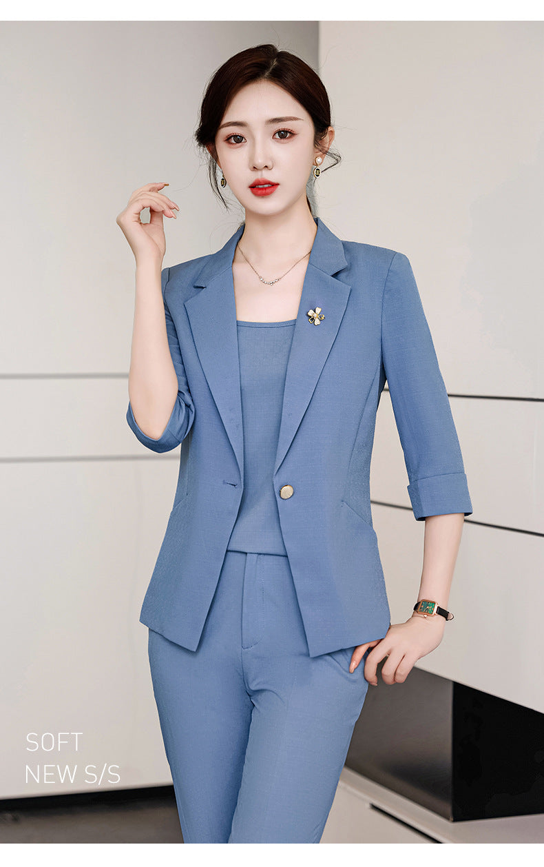 Pink Mid-Sleeve Suit for Women 2025 New Summer Thin Business Attire Elegant Beauty Salon Front Desk Work Clothes