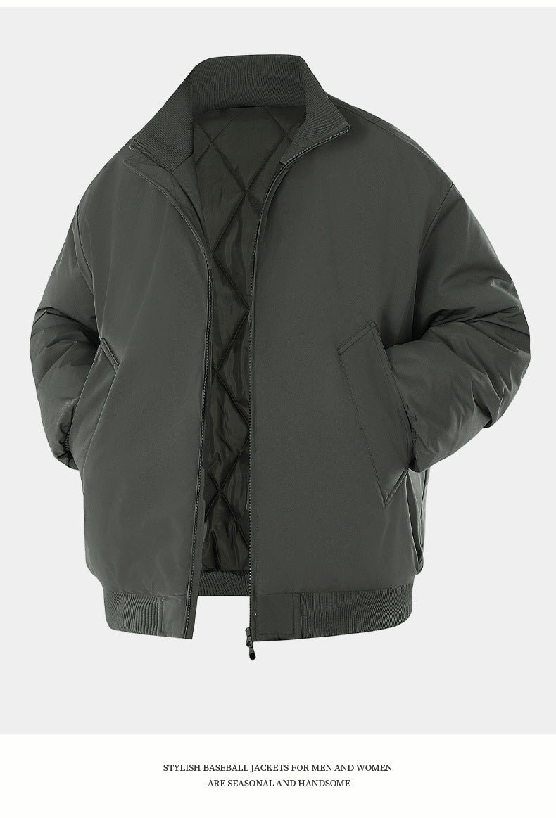 Casual Clothing for Men, Flight-Style Warm Clothing, Men's Hong Kong-Style Trench Coat, Youth Trendy Brand, 2025 Winter Fleece-Lined Thick Short Cotton Jacket