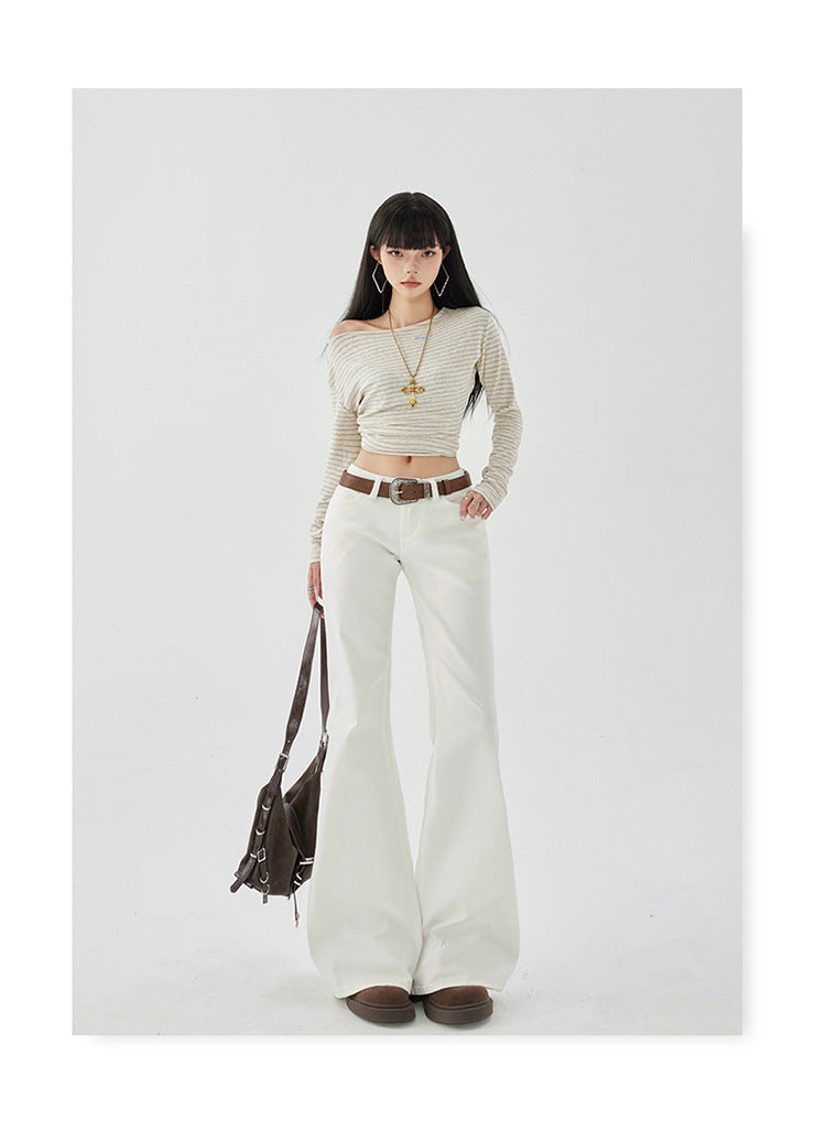Yc&2-Color American Retro Low-Waist Sexy Flared Pants for Autumn and Winter Micro-Elastic Versatile Slimming Look Jeans for Women