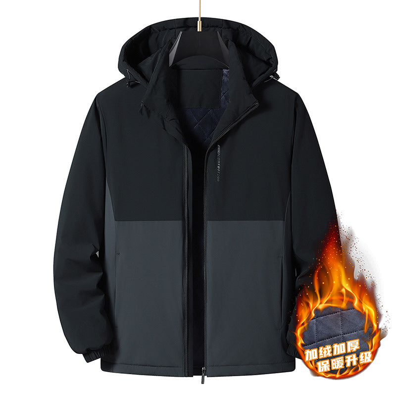 2024 Autumn and Winter New Cross-Border Men's Cotton Jacket Large Size Comfortable Fleece-Lined Warm Coat with Detachable Hood