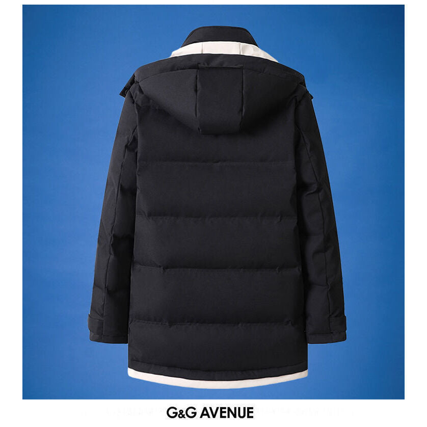 Cotton Men's Coat Mid-length Winter New Hooded Fashionable Thickened Warm Cotton Coat Winter Down Cotton Coat