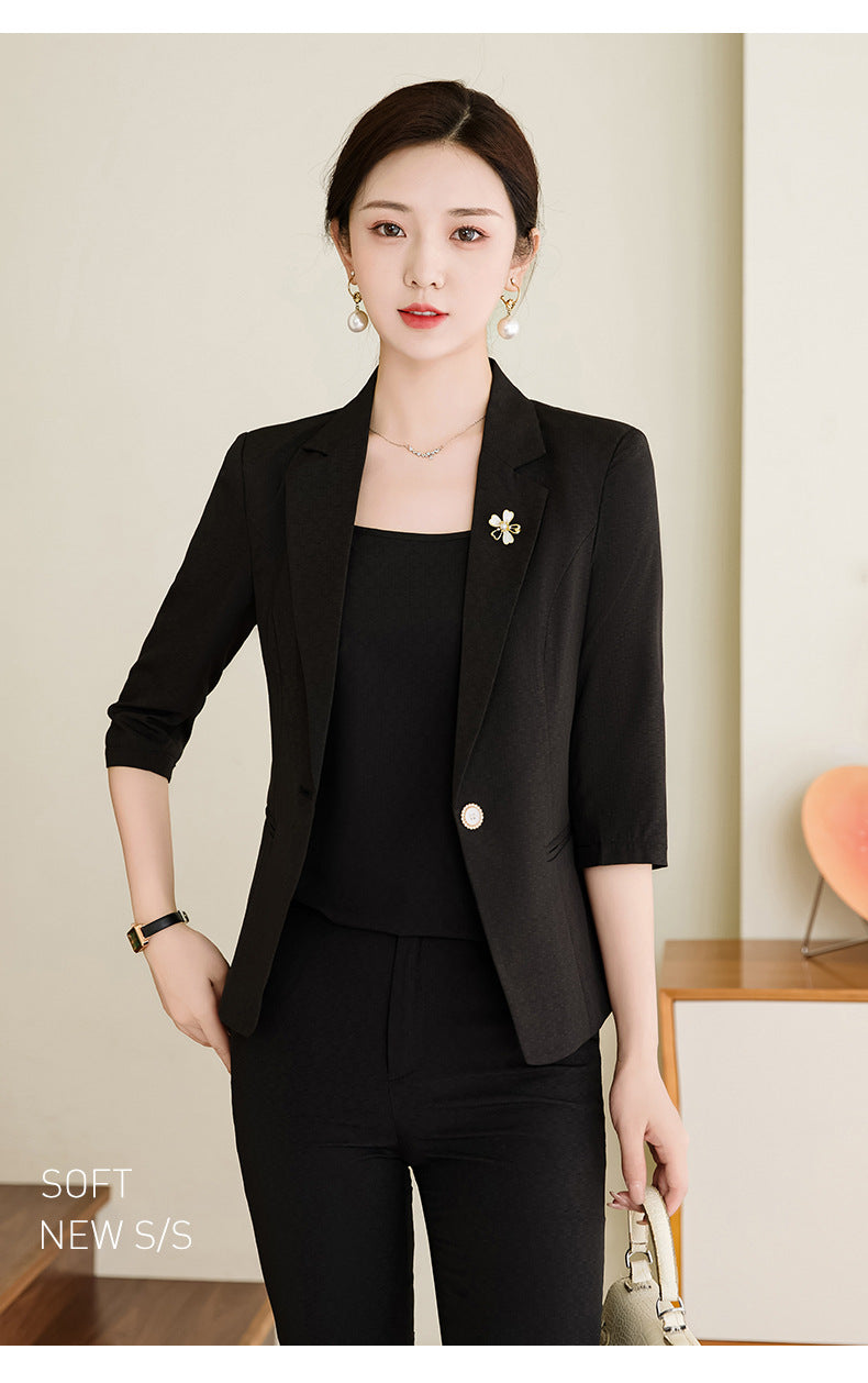 Pink Petite Suit for Women, Summer Thin High-End Short Professional Wear, Fashionable Elegant Casual Formal Wear