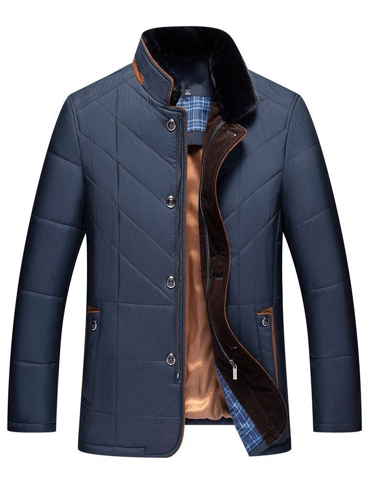 Cross-border 2024 winter father's warm casual cotton-padded jacket stand collar thickened middle-aged and elderly fashion cotton-padded casual coat