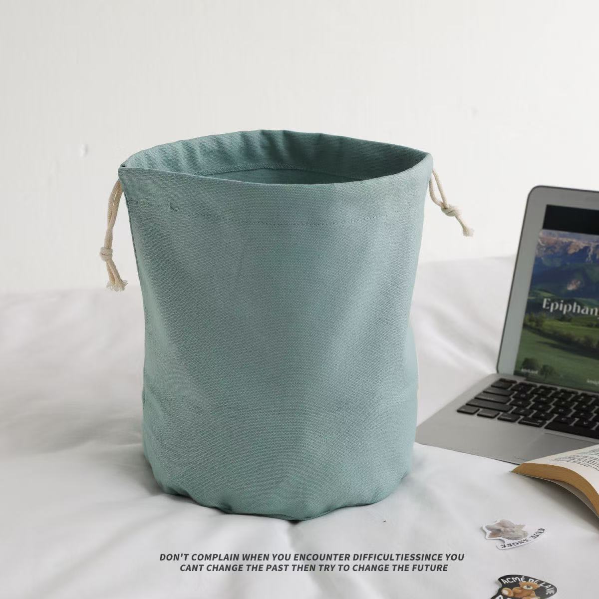 Canvas Round Bottom Drawstring Bag Storage Bag Bucket Bag Built-In Bag Vegetable Basket Liner Bag Sundry Bag Dust Bag