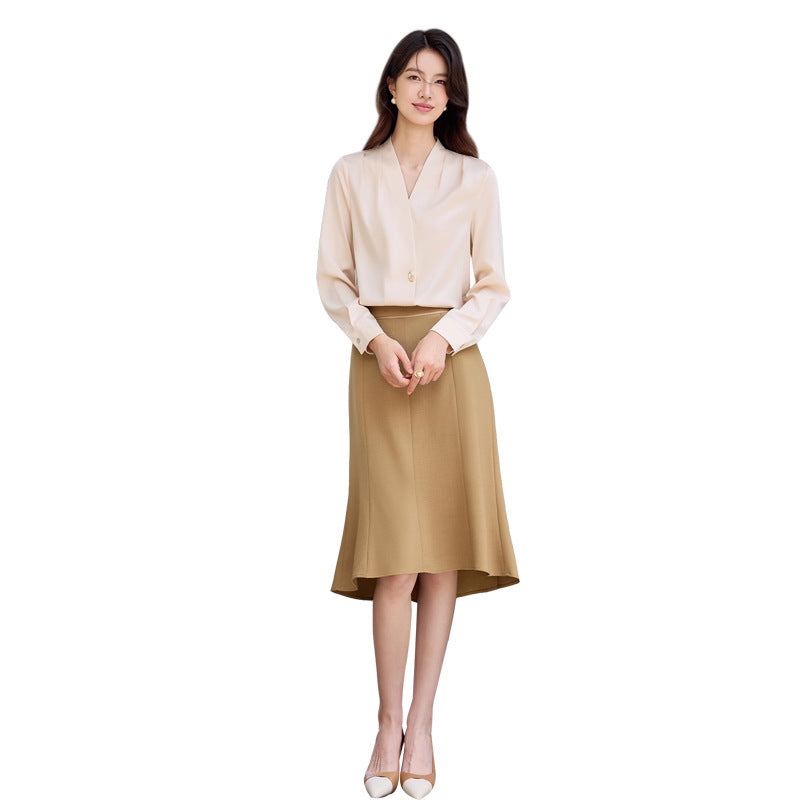 Summer New Style High-End Professional Women's Skirt Suit, Fashionable and Elegant Goddess Style Long-Sleeved Shirt and Skirt Formal Wear Ol
