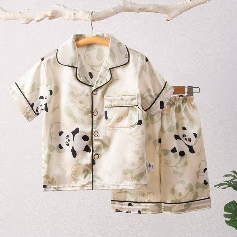 Children's Home Suit Summer Thin Boys and Girls Short-sleeved Cropped Pants Air-conditioning Suit 3-8 Children's Pajamas