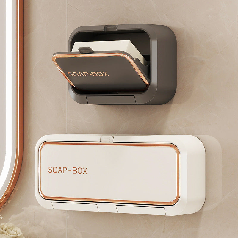 Wall-Mounted Soap Holder, Creative Punch-Free Soap Box for Home Bathroom, Flip-Top Drainage Storage Rack for Export