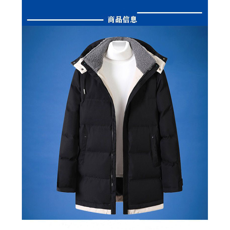 Cotton Men's Coat Mid-length Winter New Hooded Fashionable Thickened Warm Cotton Coat Winter Down Cotton Coat