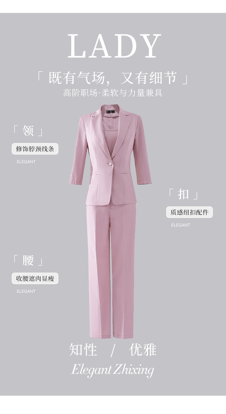 Pink Petite Suit for Women, Summer Thin High-End Short Professional Wear, Fashionable Elegant Casual Formal Wear