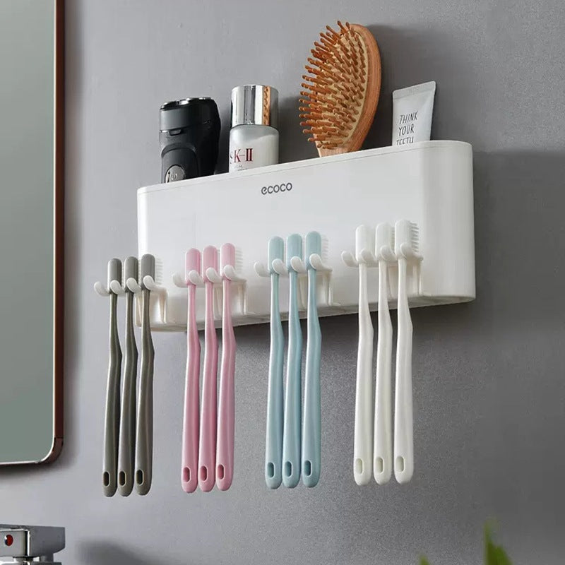 Wall-mounted toothbrush holder toilet non-perforated toothpaste toothbrush storage rack transparent mouthwash cup brushing cup suit