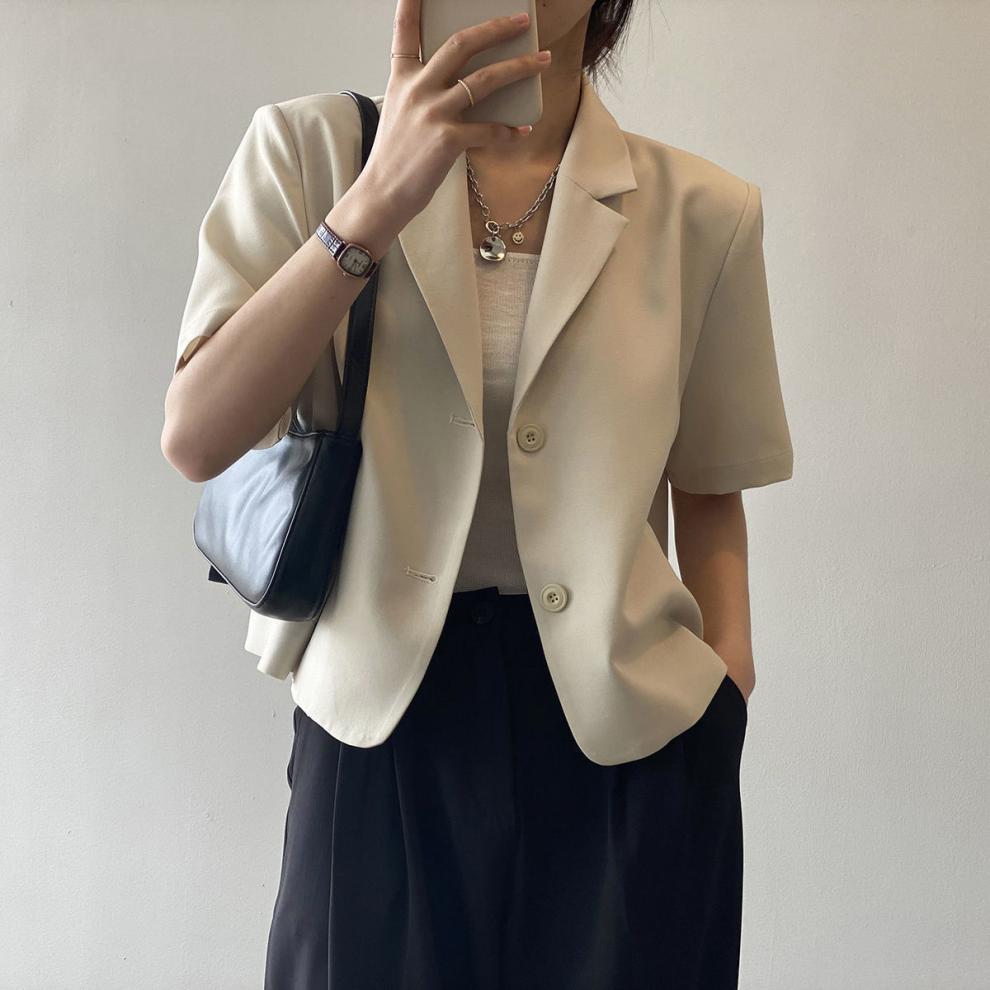 Fashion Short-Sleeve Blazer for Women 2025 Summer Thin Korean Version New Drapey Short Casual Blazer Top