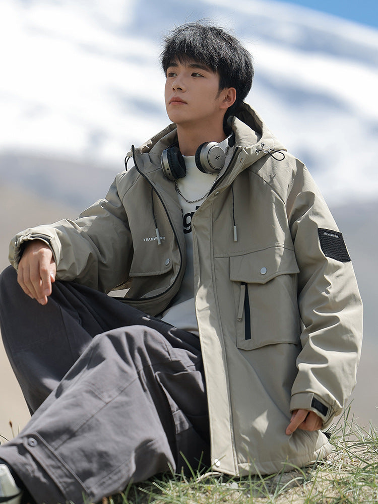 Woodpecker Assault down Cotton Jacket Men's Winter Thickeneded Warm Work Jacket Cotton Jacket New Hooded Winter Jacket
