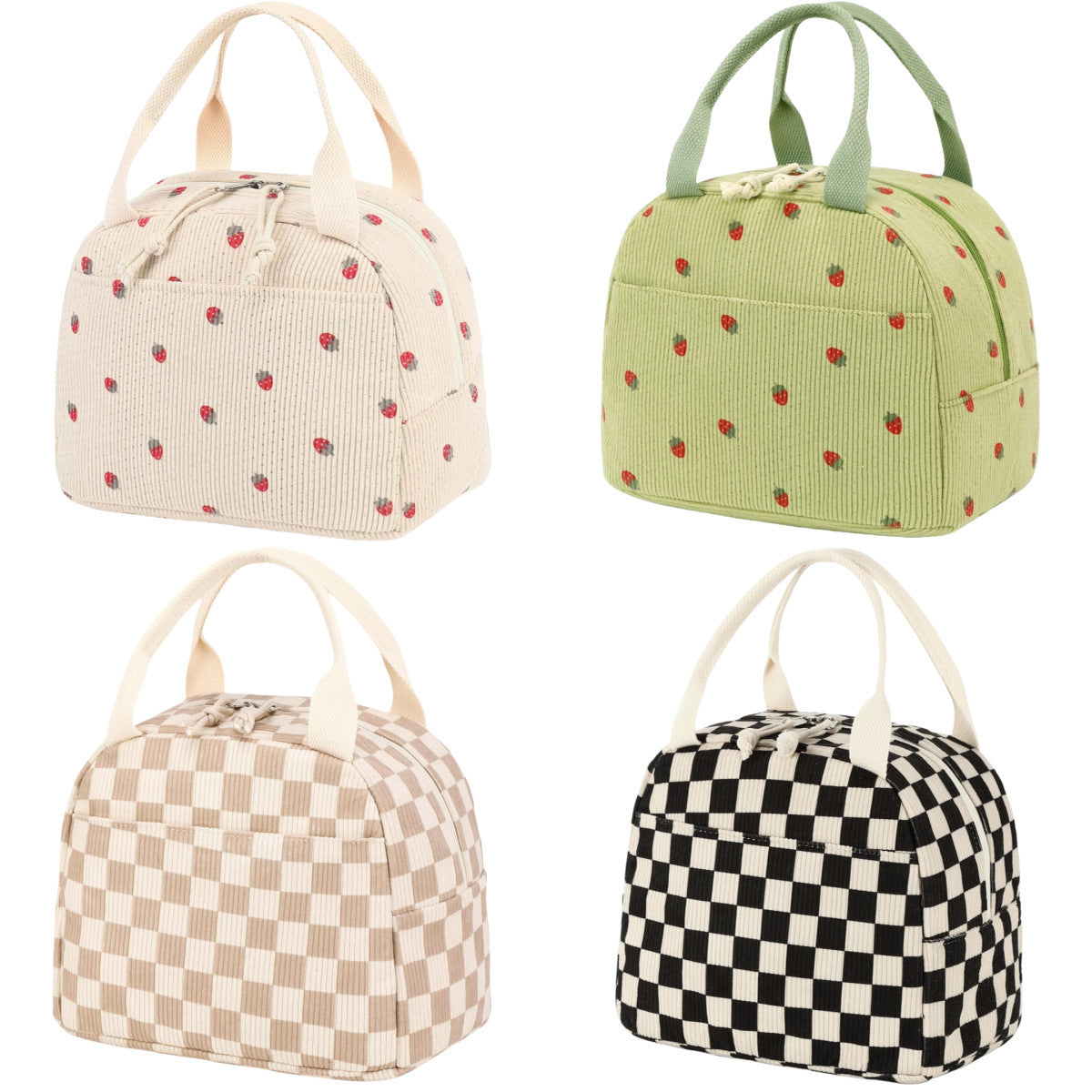 Cross-Border New Product Corduroy Printed Portable Lunch Bag Large Capacity Travel Picnic Ice Bag Work Insulation Bag