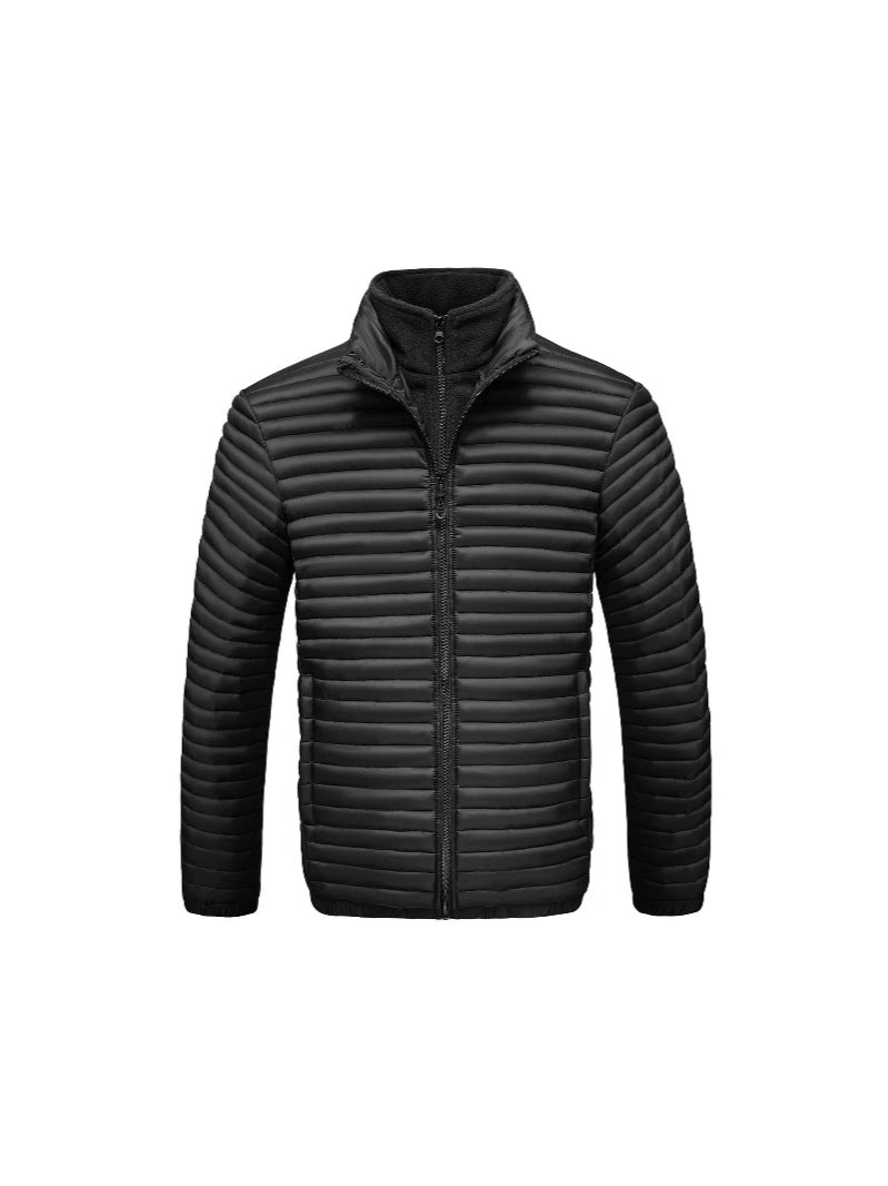 Cross-Border Trade 2025 Men's Stand-Up Collar Cotton Jacket in Various Colors, Faux Two-Piece Ribbed Cotton Coat, Men's Long-Sleeve Thickened Jacket
