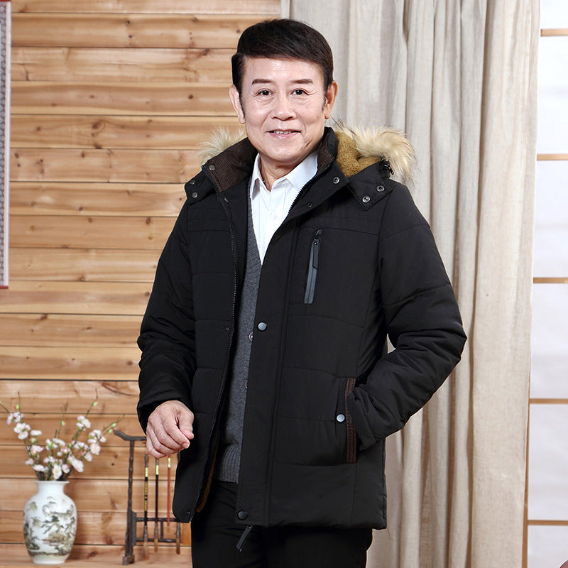 New Middle-aged Dad Winter Cotton Coat Grandpa Winter Coat Middle-aged and Elderly Men's Cotton Coat fleece-lined Thickened Cotton Coat