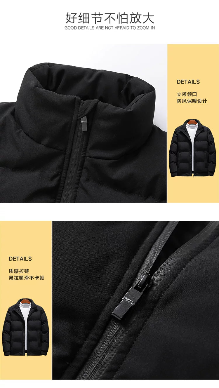 2022 Winter New Men's Cotton Jacket Trendy Stand Collar down Cotton Coat Men's Fashion Brand Outerwear Korean Style Thick Cotton Jacket