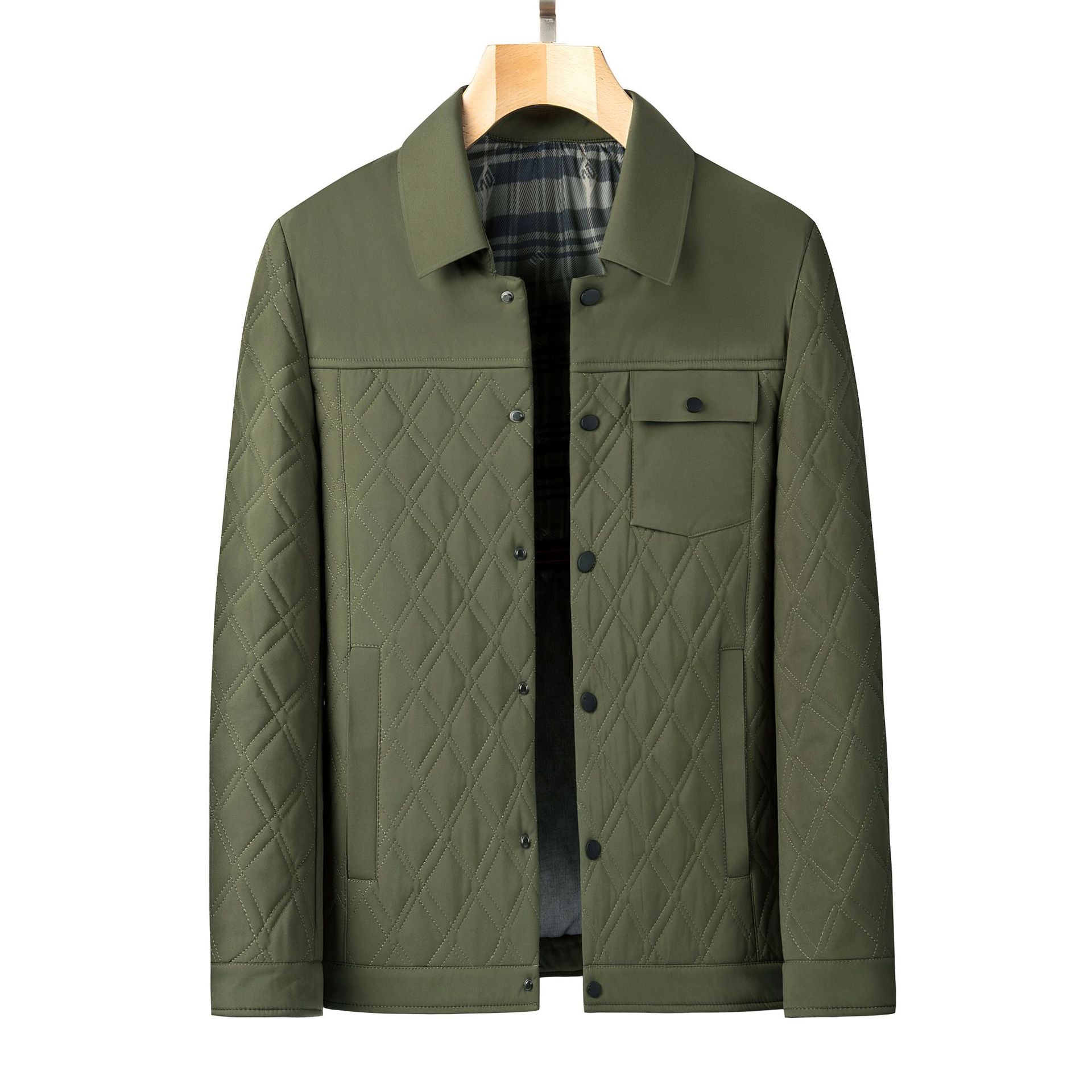 High-end men's mulberry silk cotton-padded coat business casual plaid middle-aged lightweight cotton-padded jacket autumn and winter men's lapel cotton-padded coat