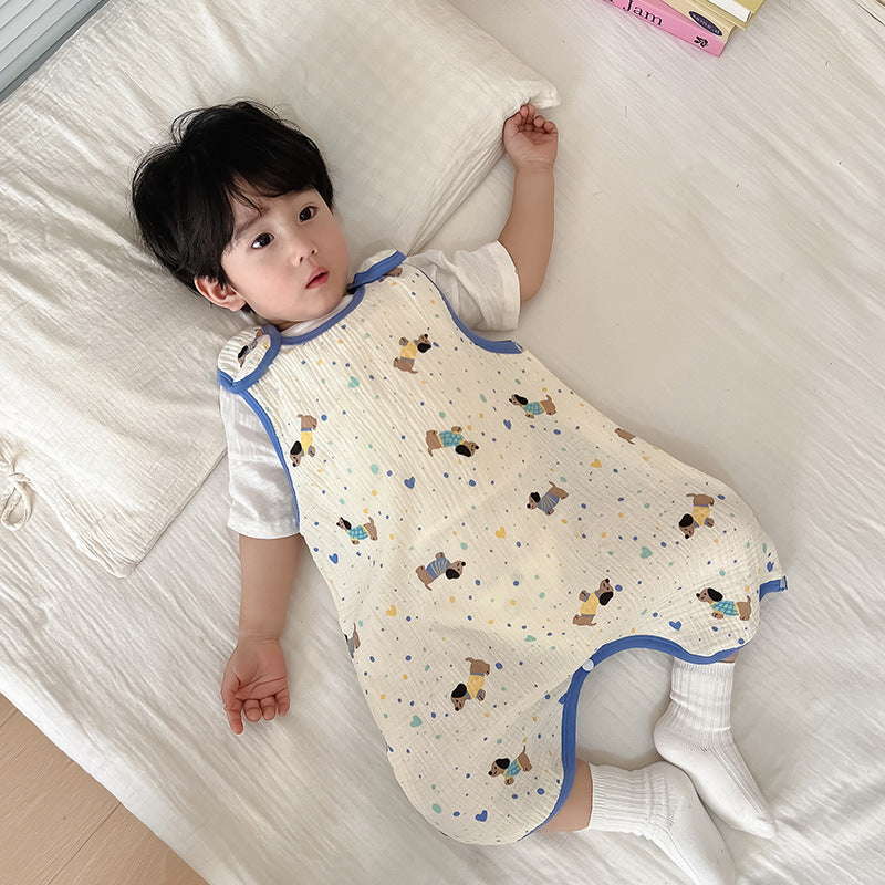 Baby Vest Sleeping Bag Summer Thin Gauze Pure Cotton Baby Kick-proof Sleeveless Children's Pajamas Air-conditioned Room Anti-cold