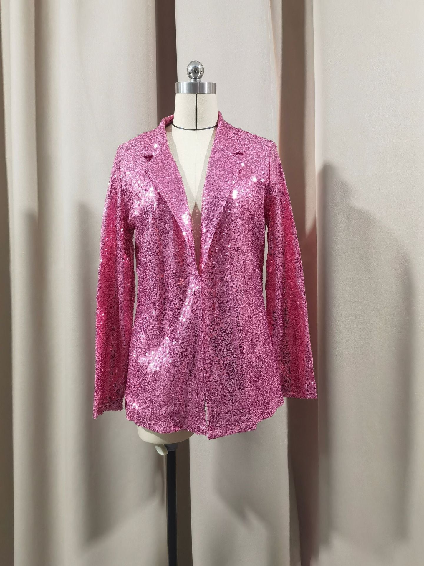 European and American Amazon Cross-border New Commuter Style Solid Color Cardigan Suit Collar Long Sleeve Casual Sequin Suit Jacket Women