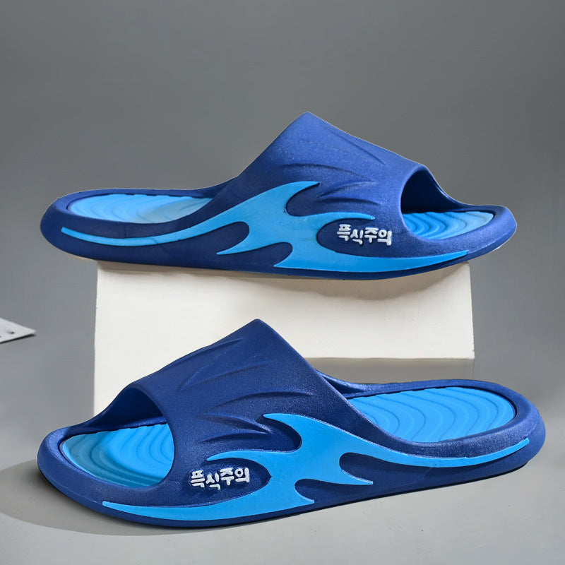 Free shipping new men's one-word slippers with shit feeling home bathroom non-slip fashionable breathable men's slippers