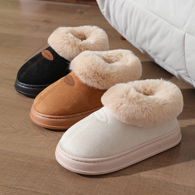 Winter Warm Short-tube Thick-soled Snow Boots for Women Couple Height-increasing fleece-lined Thickened Cotton Shoes for Interior and Exterior