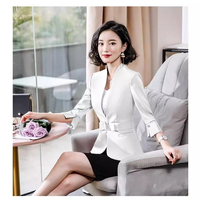 High-End Mid-Sleeve Suit Skirt, Summer Fashionable Professional Suit, Women's Jewelry Store Work Clothes, Beauty Salon Work Clothes
