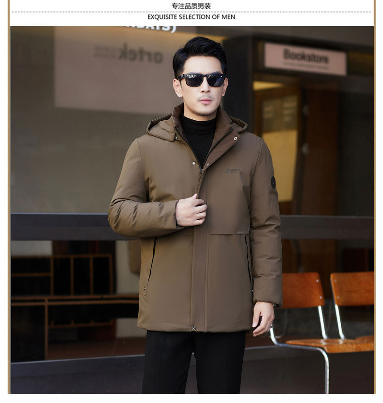 2024 winter new silk cotton-padded jacket casual men's business middle-aged cotton-padded hooded thick warm coat wholesale