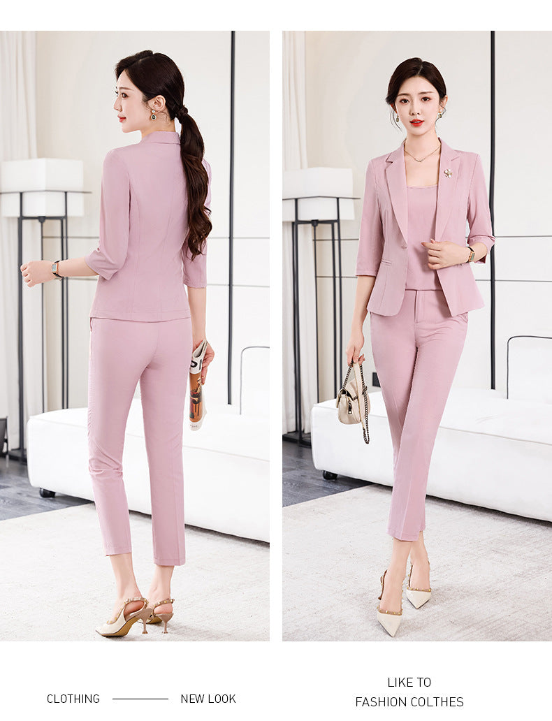 Pink Petite Suit for Women, Summer Thin High-End Short Professional Wear, Fashionable Elegant Casual Formal Wear