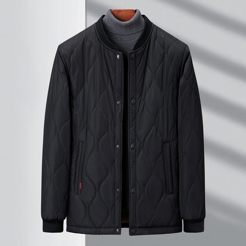 2024 Winter New Style Fleece-Lined Warm Cotton Jacket for Middle-Aged Men, Stand-Up Collar Short Style Cold-Proof Cotton Coat, Padded Large Size Dad's Jacket
