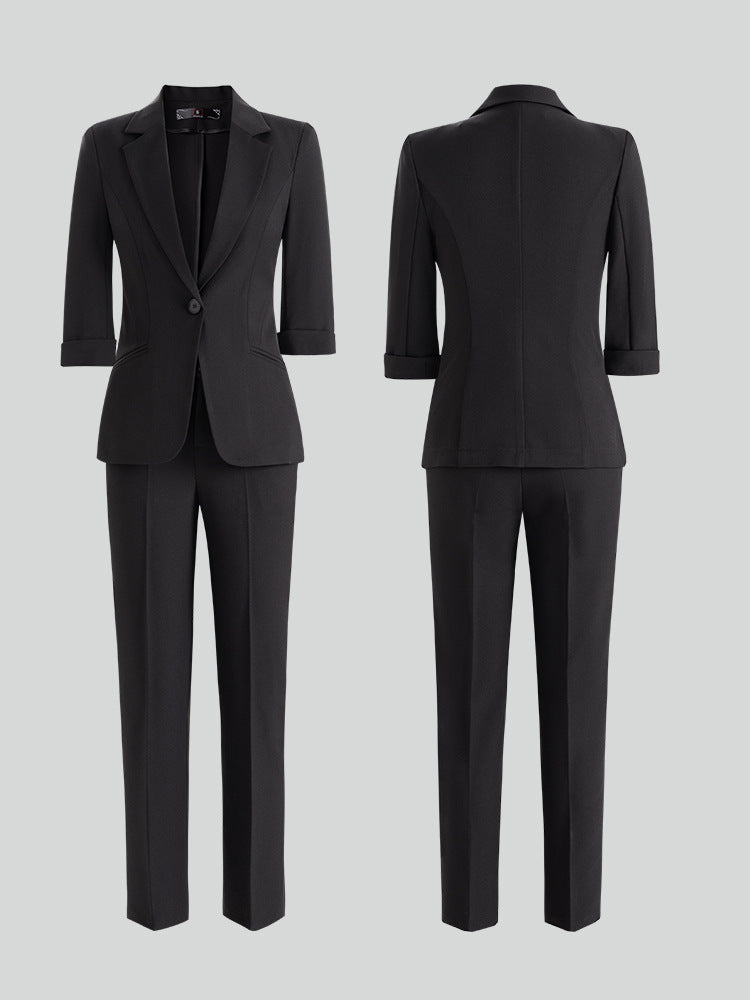 Cross-Border Three-Quarter Sleeve Blazer for Women, New Formal Wear for Interviews, Hotel Workwear, Professional Attire, Business Suit Set