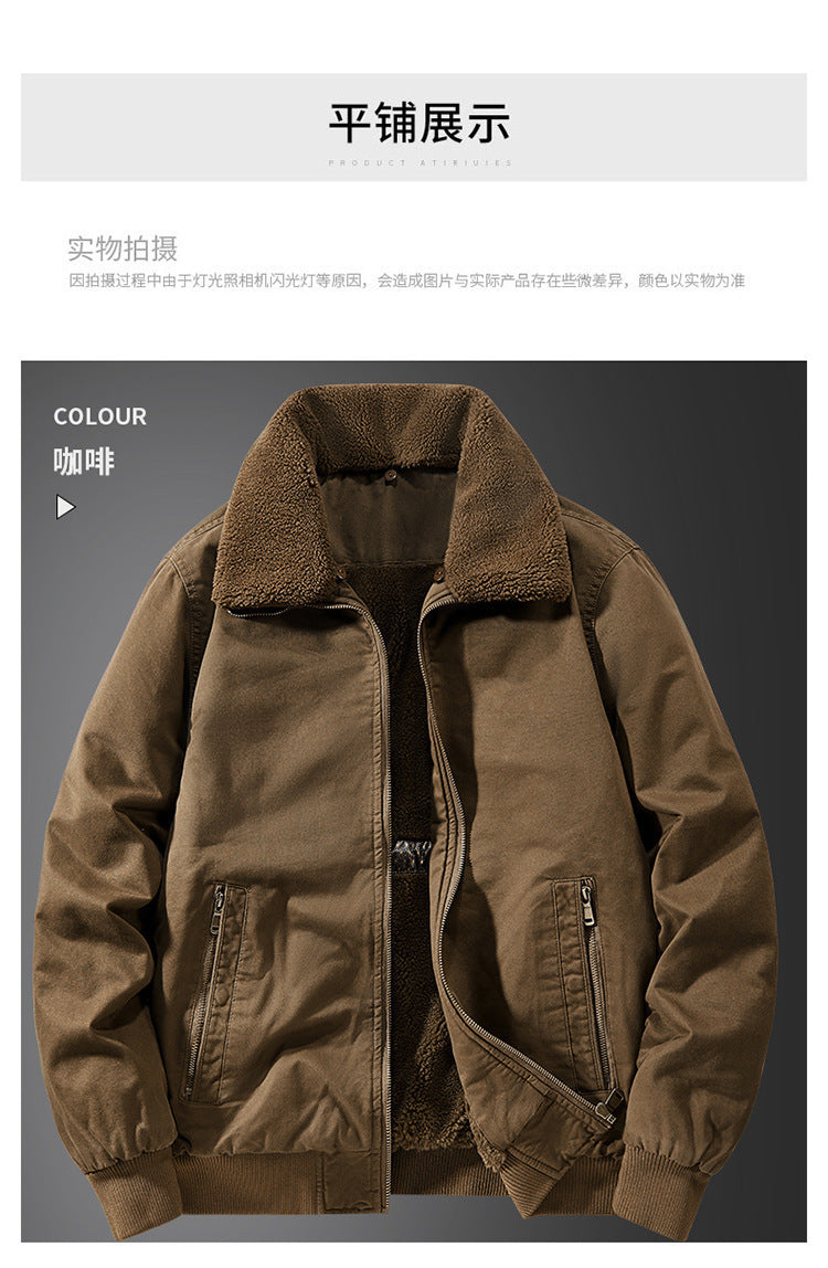 2025 New Winter Men's Workwear Large Size Imitation Wool Velvet Cotton Jacket Men's Warm Cotton Clothing Winter Cotton Clothing 7958