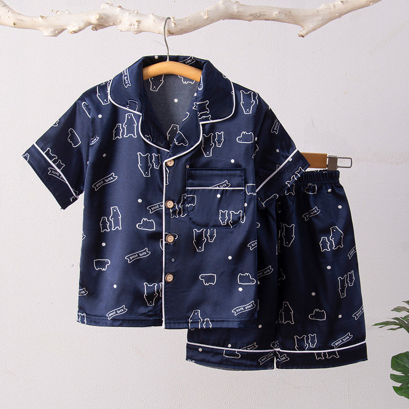 Children's Home Suit Summer Thin Boys and Girls Short-sleeved Cropped Pants Air-conditioning Suit 3-8 Children's Pajamas