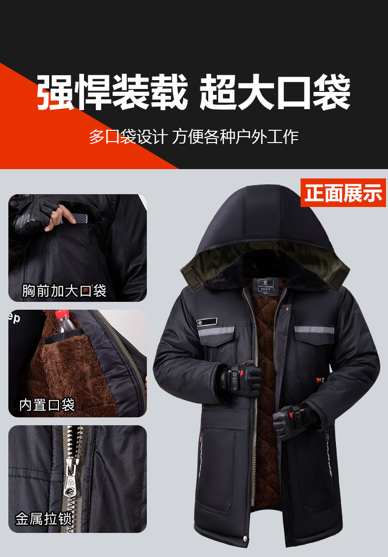 Winter Cold-Proof Cotton Coat, Labor Protection Cotton Jacket, Fleece-Lined and Thickeneded Construction Site Cold Storage Cotton Jacket, Thickeneded Warm Work Clothes, Cotton Jacket